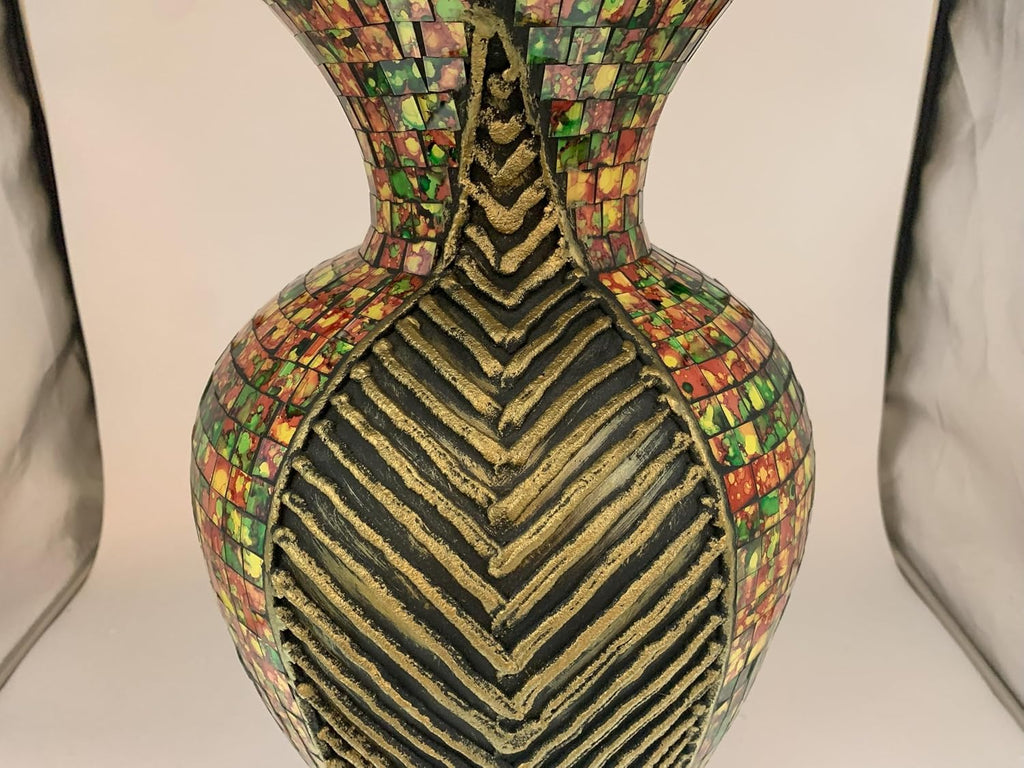 Floor Vase, 24 Inch Mosaic Vase – Tall Cylinder Made of Terracotta with Red, Orange, and Green Glass Mosaic Pieces – Handcrafted Decorative Home Décor Accent Piece for Bedroom, Living Room