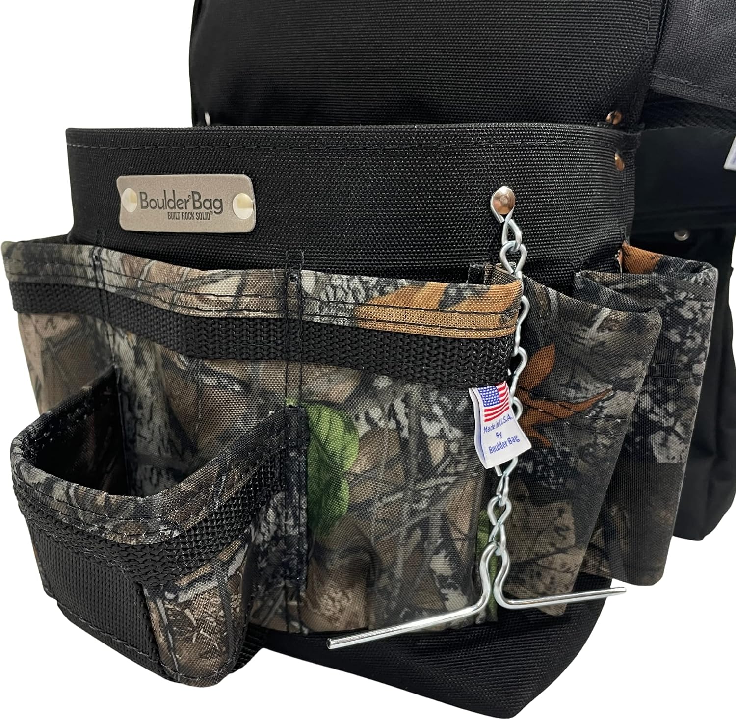 BOULDER BAG Ultimate Electrician's MAX Combo with Comfort Back Support Tool Belt, Leather Belt Buckle, Heavy Duty Tool Belt, Camo - Backwoods, (Medium 28-32 Inch Waist), Made in USA