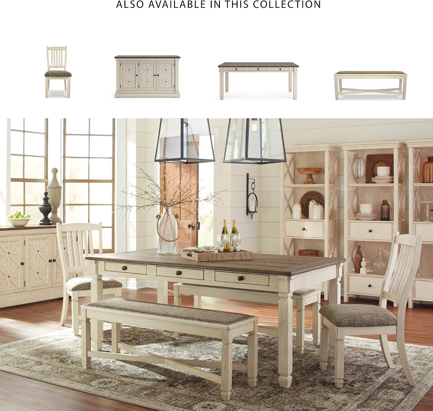 Signature Design by Ashley Bolanburg Dining Table, 2-Tone Farmhouse Style With 6 Built-In Storage Drawers, Wood & Engineered Wood Construction, Seats Up To 6, White/Brown