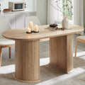 T4TREAM 63' Fluted Oval Dining Table for 4-6, Mid-Century Modern Kitchen Table with Thickened Edge & Semi-Cylindrical Base, Wood Table for Dining Room/Kitchen/Home Office, Natural Oak (Table Only)