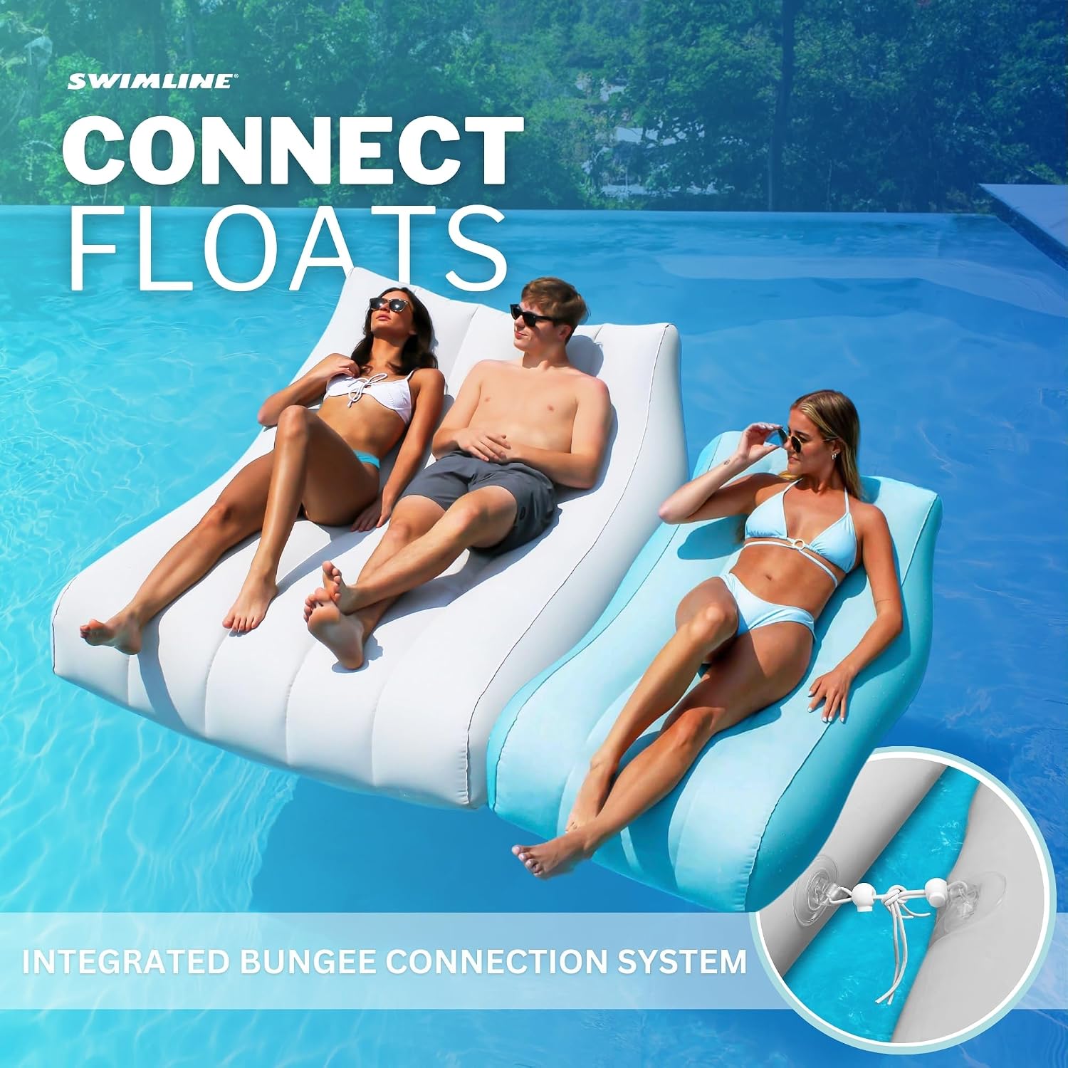 SWIMLINE Original Cloud Chaise XL Pool Lake Float Lounger Raft for Adults & Kids | Comfortable Fabric Foam Texture for Floating & Backyard Lounging | Connect Multi Floats with Bungees (Pack of 4)