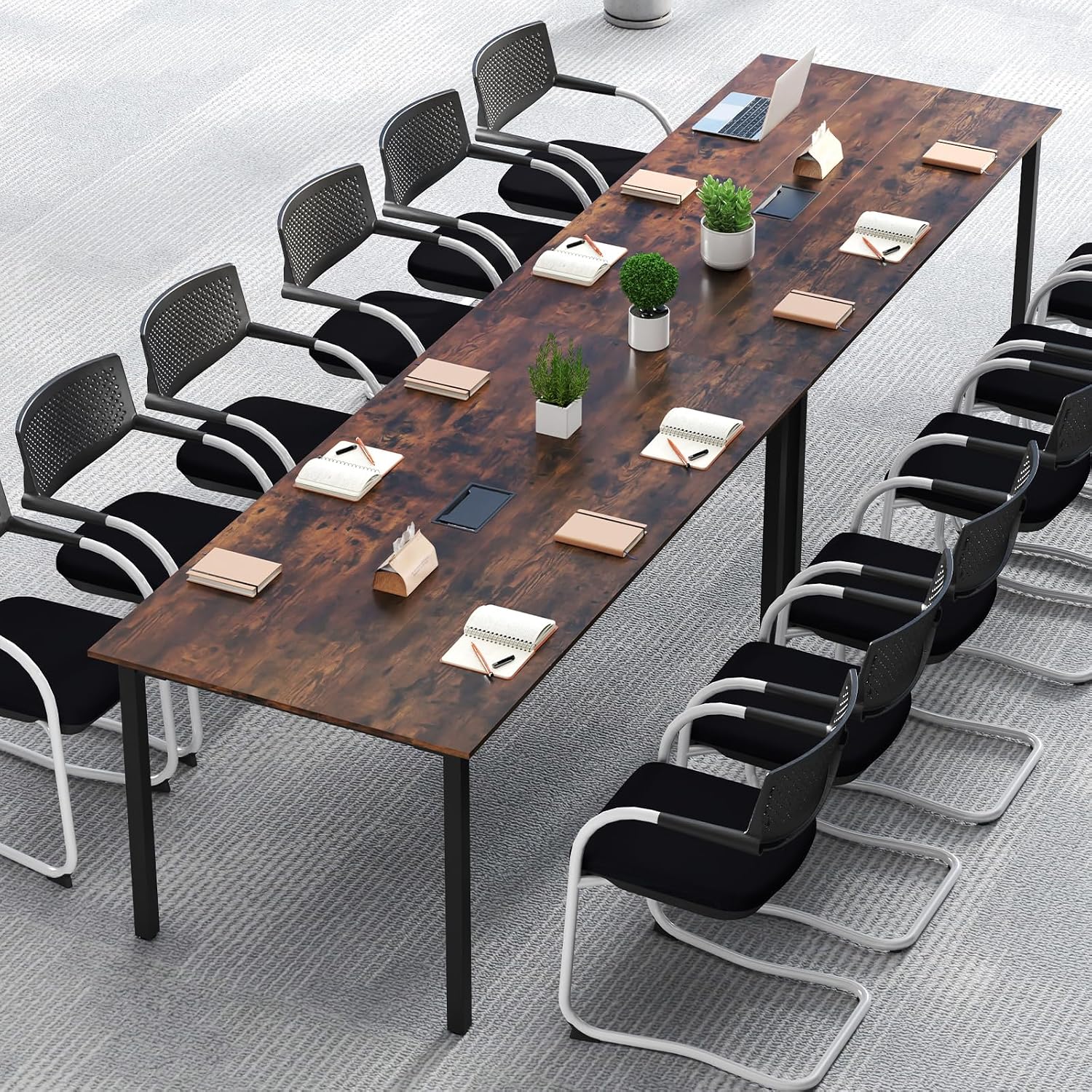 Giantex 6 FT Conference Table for 8-10 People, Modern 71' L x 35.5' W Large Meeting Table with Metal Frames, Rectangle Conference Room Table with Cable Grommet for Office, Boardroom, Rustic Brown