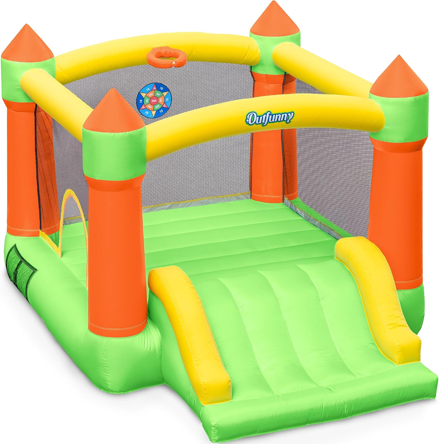 Outfunny Bounce House with Slide, Inflatable Bouncy House for Kids 3-12, Outdoor&Indoor, Bounce Area 8'x8', Capacity 400 lb - Green