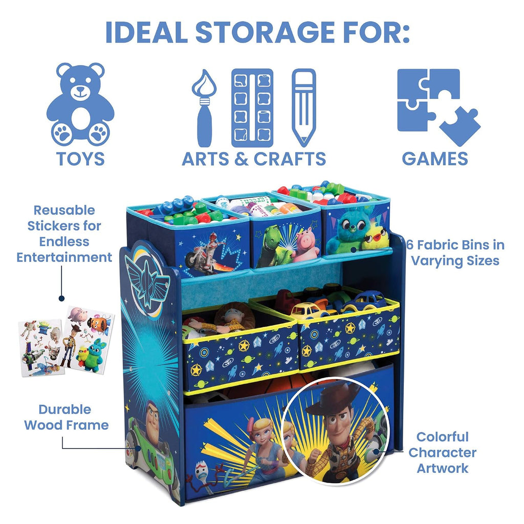 Delta Children Kids Table and Chair Set with Storage (2 Chairs Included) Plus Design and Store 6-Bin Toy Storage Organizer - Arts & Crafts, Homeschooling, Homework & More, Disney/Pixar Toy Story 4
