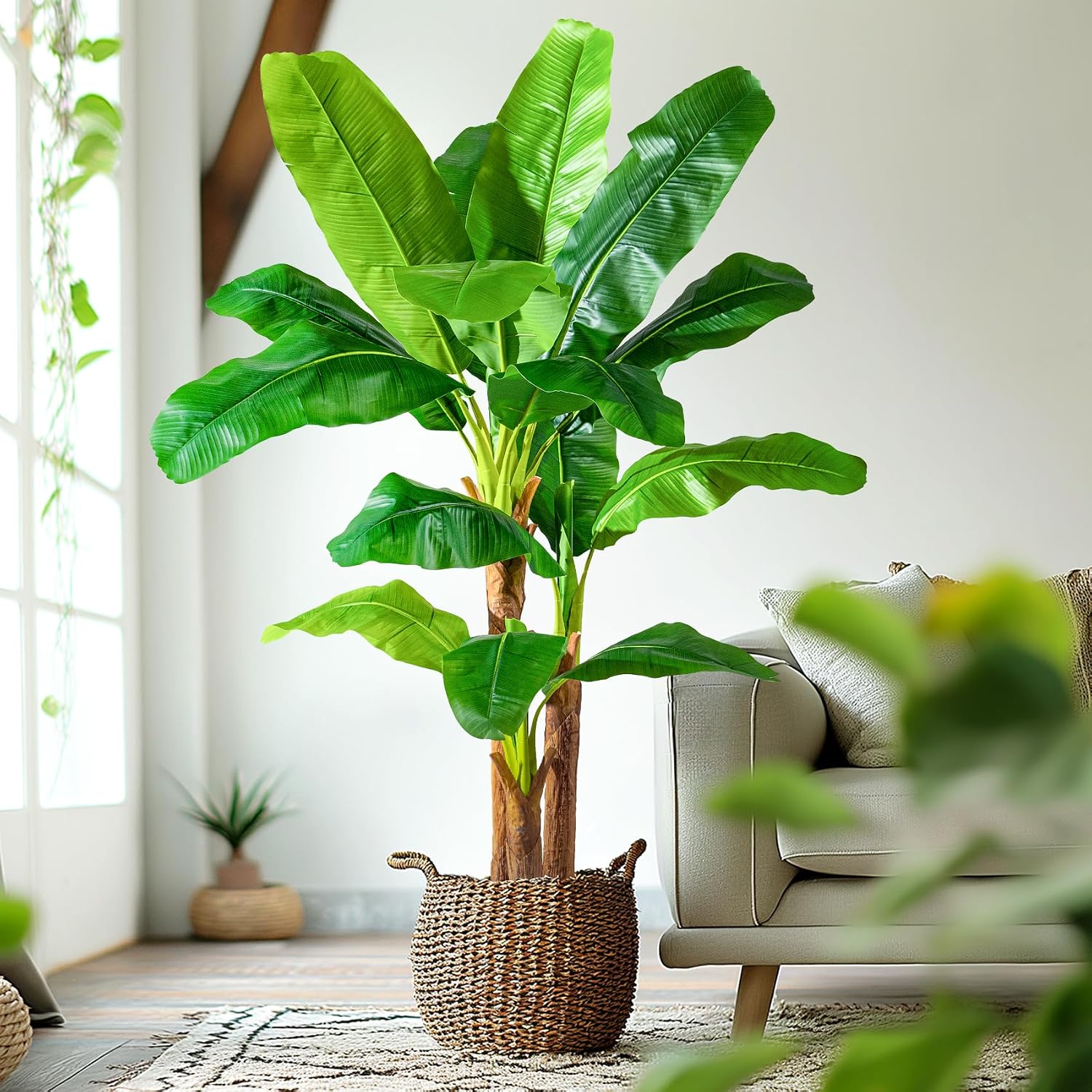 Erimda 6FT Artificial Banana Tree Tall Fake Banana Leaf Plant Faux Banana Silk Tree Faux Banana Leaves for Home Swimming Pool Indoor Outdoor Patio Tropical Decor