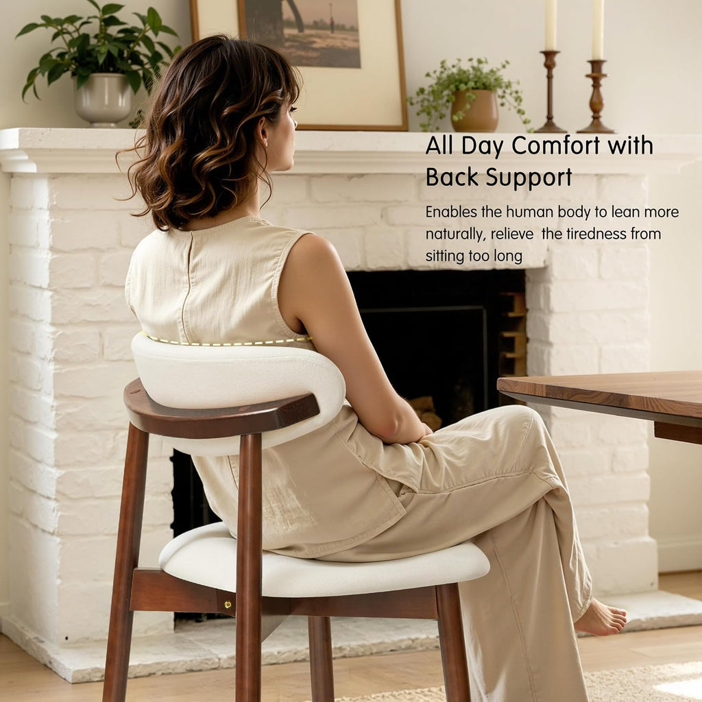 CHUN YI Dining Chairs Set of 2, Upholstered Solid Wood Dining Room Chairs, Mid Century Modern Fabric Kitchen Side Chairs with Ergonomic Curved Back, Beige