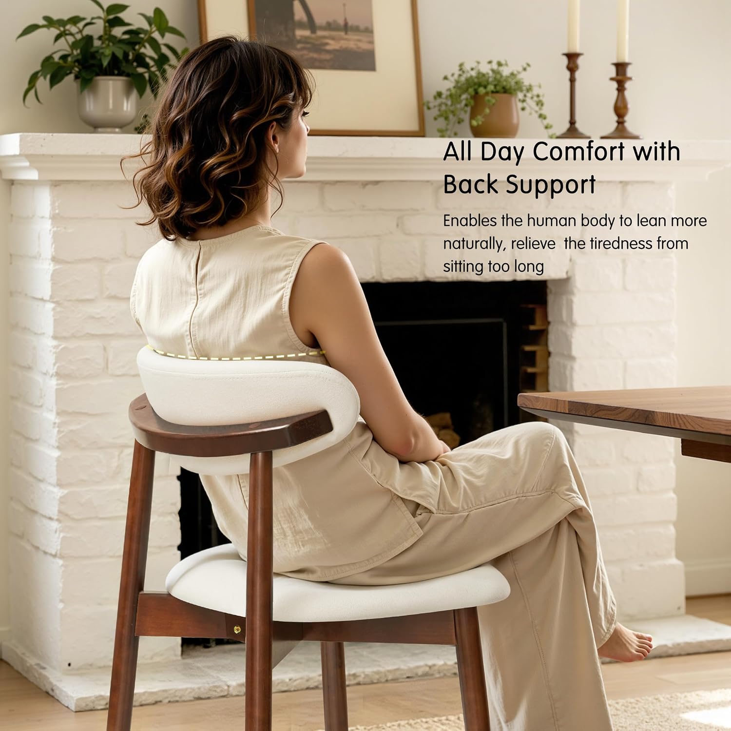 CHUN YI Dining Chairs Set of 2, Upholstered Solid Wood Dining Room Chairs, Mid Century Modern Fabric Kitchen Side Chairs with Ergonomic Curved Back, Beige