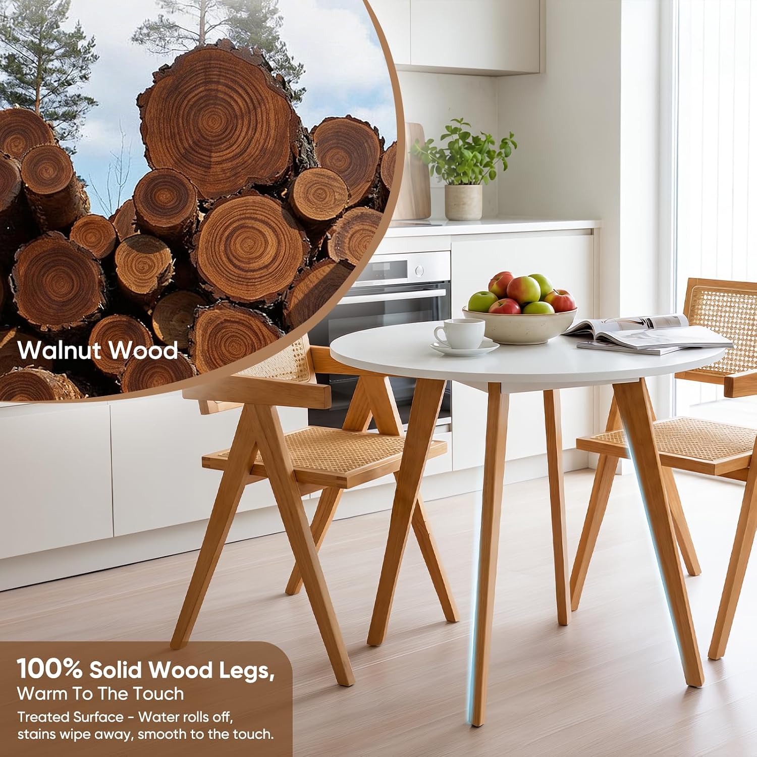 Small Dining Table for 2, Round Kitchen Table with Soild Wooden Legs Mid Century Modern Table for Dinning Room, Living Room (31.5' W x 31.5' D x 30.03' H)