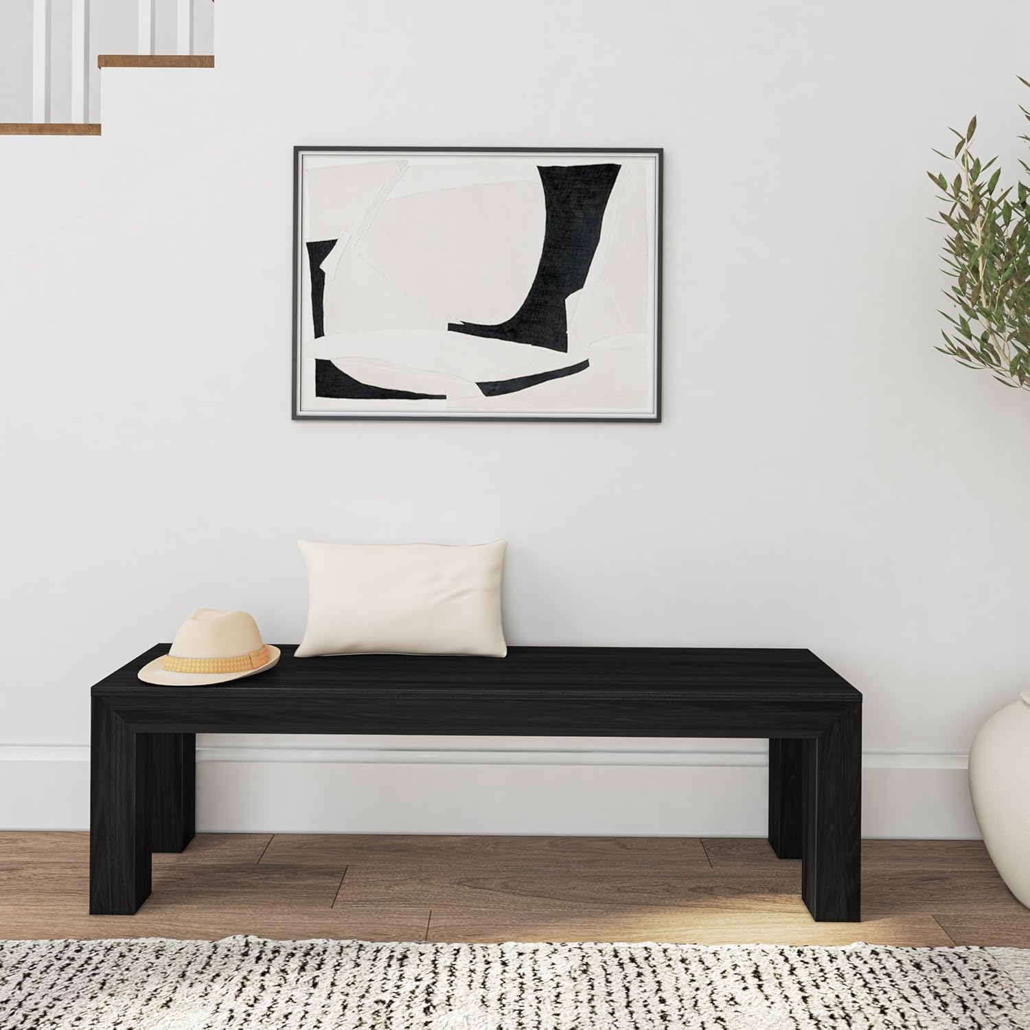 Plank+Beam 60 Inch Dining Bench for Dining Room, Bench for 72 Inch Table Kitchen Dining Seat, Wooden Outdoor Bench, Solid Wood Entryway Bench, Black Wirebrush