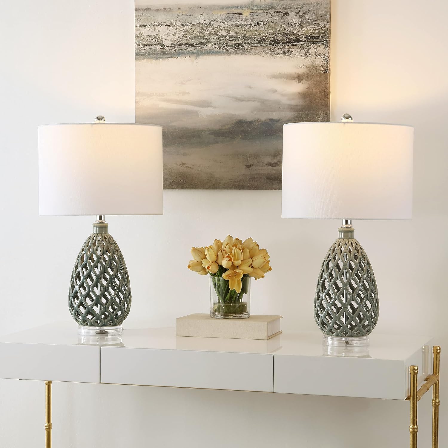 SAFAVIEH Lighting Collection Quin Moroccan Grey 25-inch Table Lamp Set of 2