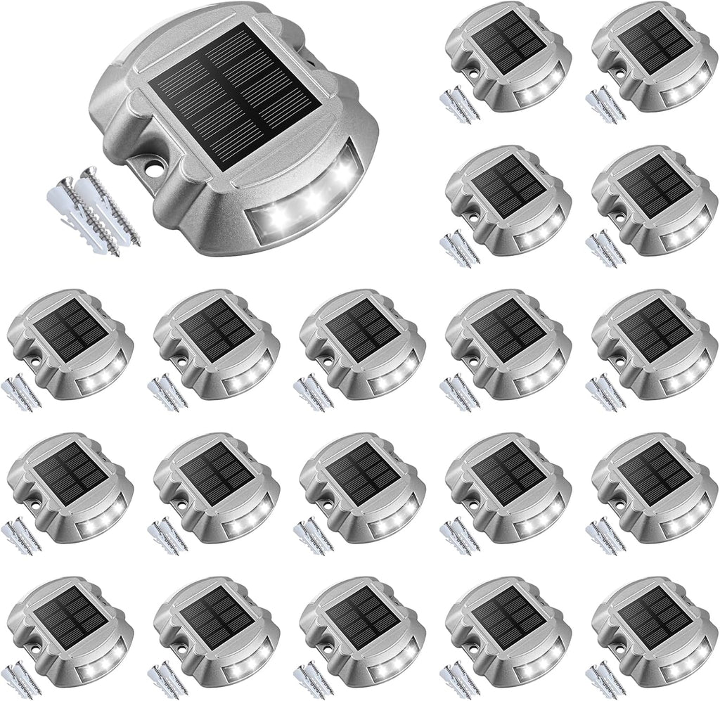 VOLISUN Solar Deck Lights Driveway Dock Lights, 20-Pack Led IP68 Waterproof Outdoor Warning Step Lights for Driveway Sidewalk Garden Pathway Yard(White, Auto On/Off