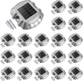 VOLISUN Solar Deck Lights Driveway Dock Lights, 20-Pack Led IP68 Waterproof Outdoor Warning Step Lights for Driveway Sidewalk Garden Pathway Yard(White, Auto On/Off