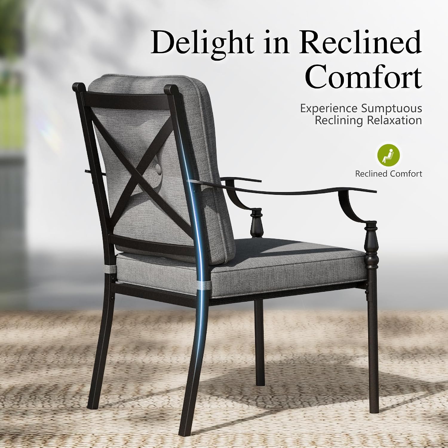 Sophia & William Outdoor Patio Dining Chairs Set of 6, Heavy Duty Outdoor Furniture Chairs with Thickened Cushions, Wrought Iron Deck Chairs for Backyard, Poolside, Balcony and Garden