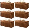 6 Packs Brown Spandex Tableclothes for 8 Foot Rectangle Tables, Wrinkle Free 8ft Fitted Table Cover Stretch Table Cloth Desk Skirt for Weddings Baby Shower Birthday Party Banquet Decorations