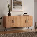 LuxenHome Sideboard Buffet Cabinet with Storage, 63'Mid Century Modern 4-Door Accent Pantry Cabinets with Black Metal Legs, Wood Console Table for Home Decor Living Room, Dining Room, Entryway, Office