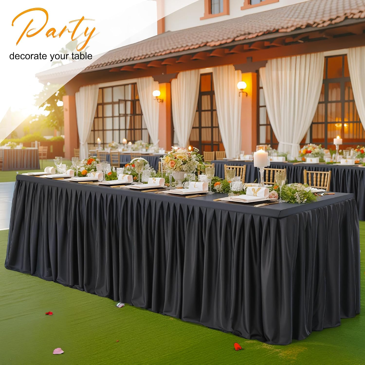 6 Packs Black Tableclothes for 8 Foot Rectangle Tables, Wrinkle Free Fitted Table Cloth 8ft Stretch Table Cover with Skirt for Parties Weddings Birthday Banquet Baby Shower
