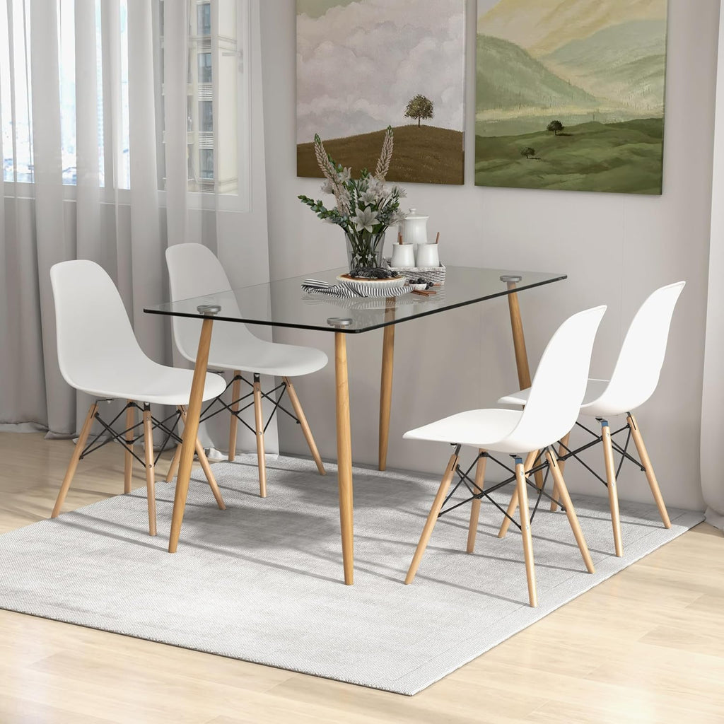 Tangkula Dining Table Set for 4, Modern Kitchen Table and Chairs, Glass Table and Chairs Set of 4 for Small Living Room, Kitchen