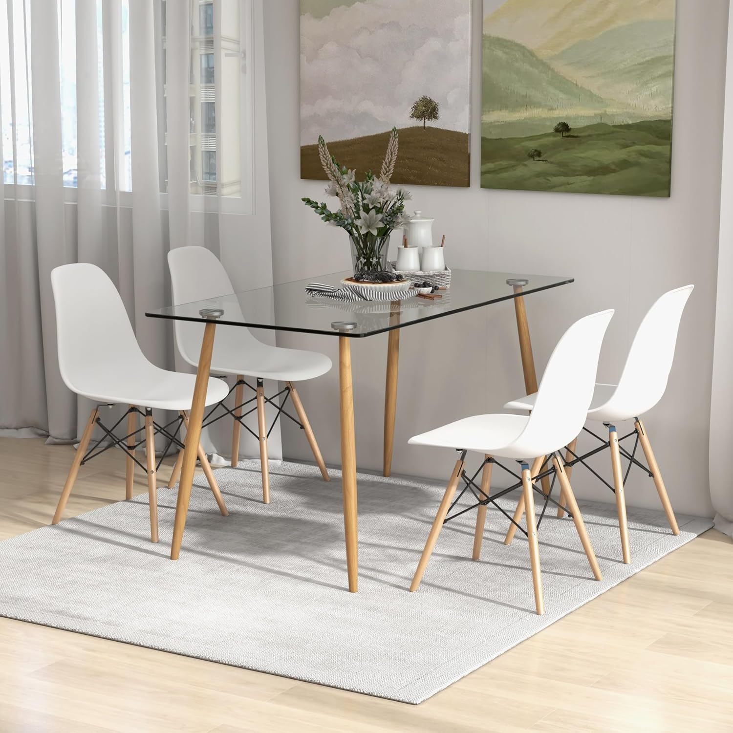Tangkula Dining Table Set for 4, Modern Kitchen Table and Chairs, Glass Table and Chairs Set of 4 for Small Living Room, Kitchen