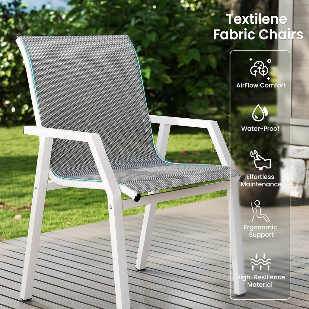 Jocoevol 7 Piece Patio Dining Sets for 6, Outdoor Table and Chairs Set with 59in Patio Dining Table and 6pcs Textilene Chairs, All Weather Furniture Set for Backyard Deck Garden