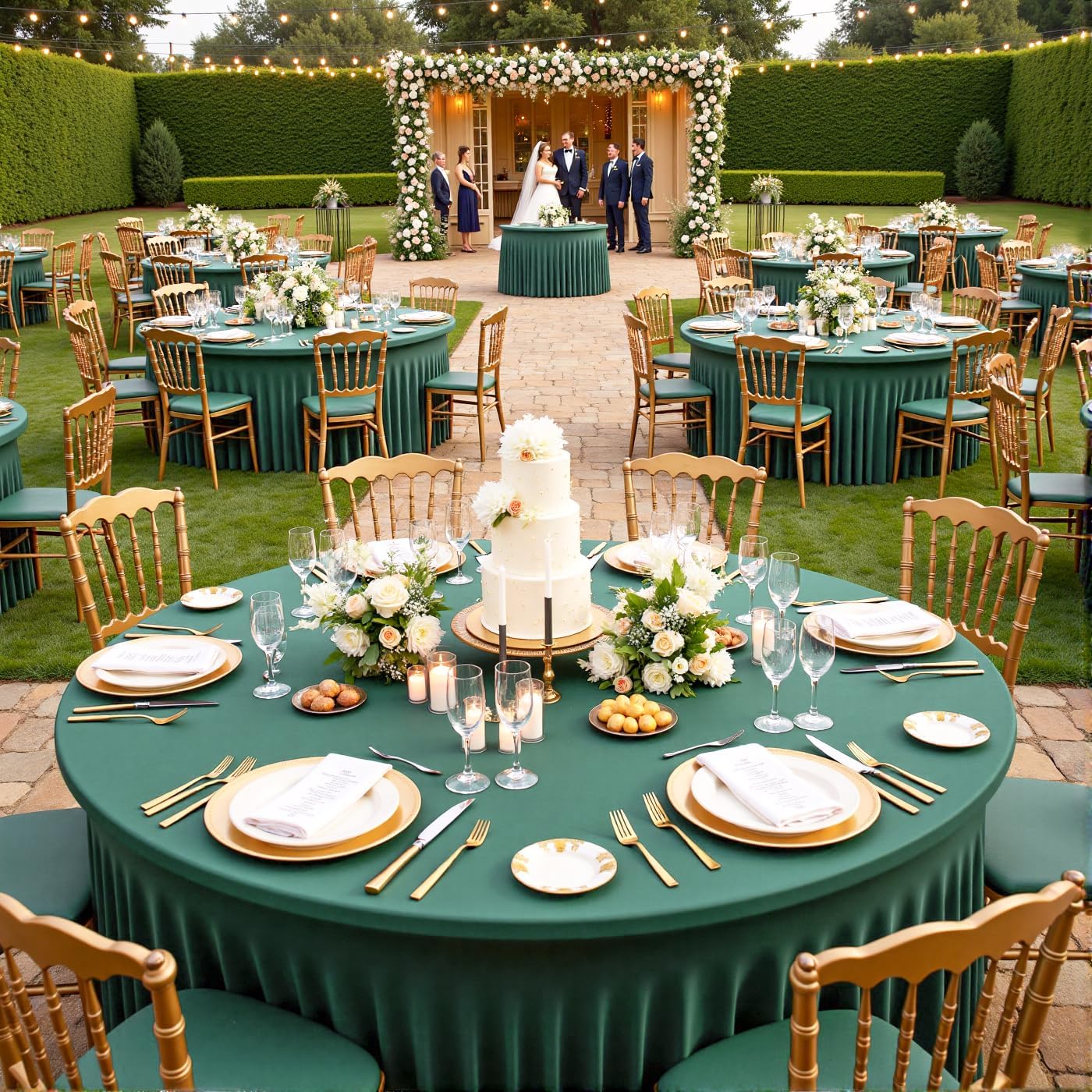 Outpain 6 Pack Spandex Hunter Green Round Tablecloths for 60in Tables, 120Inch Stretchy Fitted 5FT Round Table Clothes,Wrinkle Free Table Cover with Skirt for Wedding Party Dining Banquet