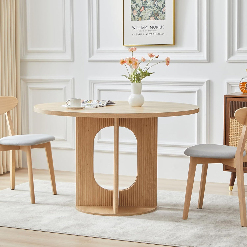weselon Farmhouse Round Fluted Dining Table for 4, 47 Inch Circle Kitchen Table with Wooden Pedestal Base, Dinner Tables for Home Living Room Kitchen (Natural)
