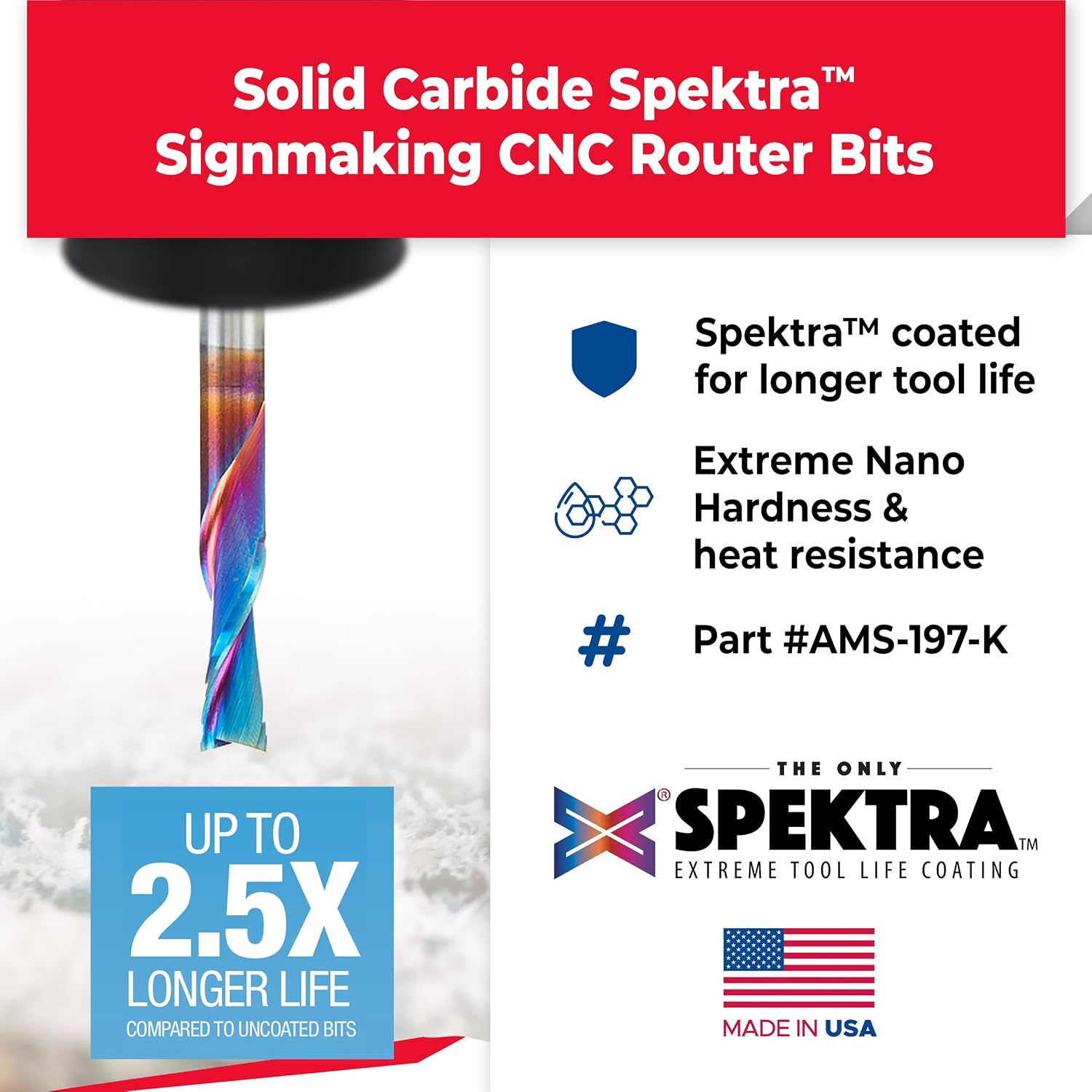 Amana Tool Spektra Extreme Tool Life Coated Solid Carbide CNC Signmaking Router Bit 1/4 Inch Shank Pack II, AMS-197-K 2 Pc