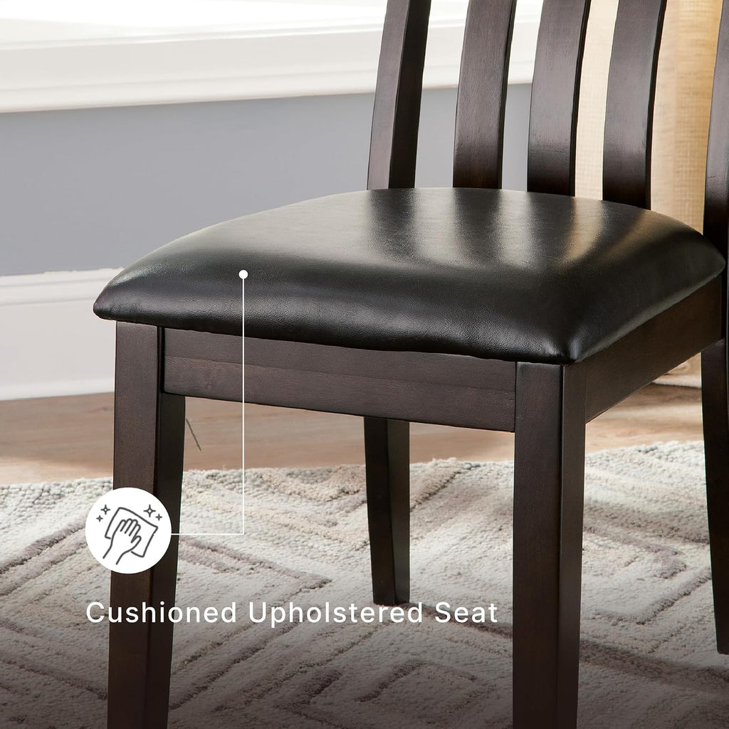 Signature Design by Ashley Haddigan Faux Leather Cushioned Rake Back Dining Chair, 2 Count, Dark Brown
