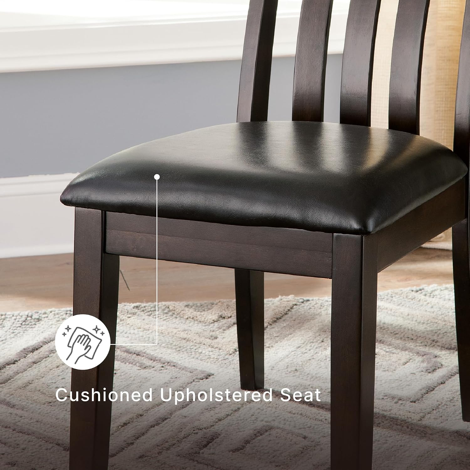 Signature Design by Ashley Haddigan Faux Leather Cushioned Rake Back Dining Chair, 2 Count, Dark Brown