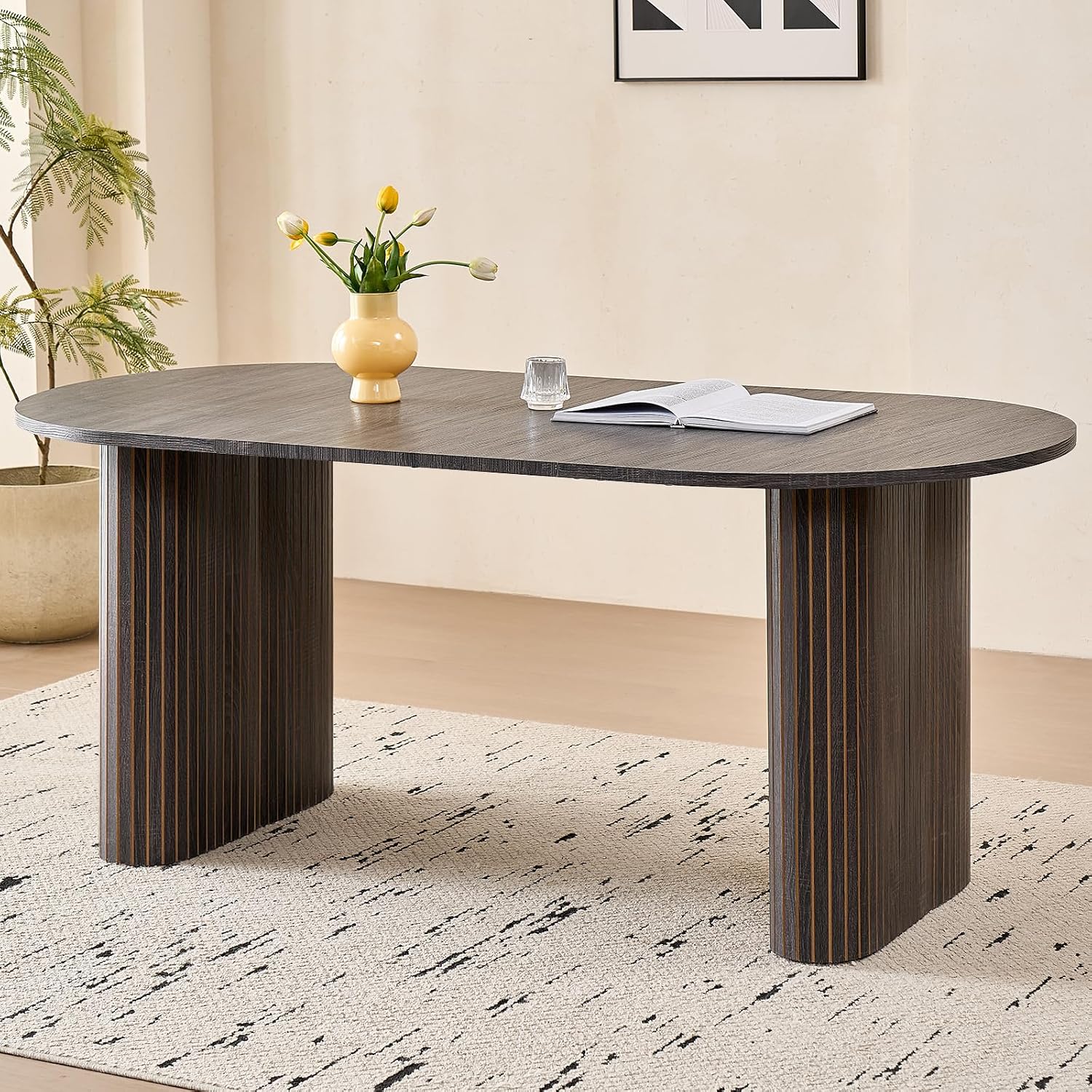 70.8' Oval Table for 4 6 Person, Modern Farmhouse Kitchen Dinner Table for Living Receiption Room, Black