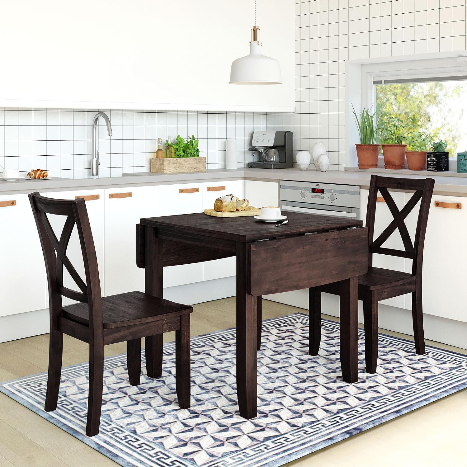 LUMISOL 3-Piece Drop Leaf Dining Table Set for 2, 3-Piece Extendable Bar Table Set with 2 Chairs for Small Spaces, Easy Assembly Home Furniture, Espresso