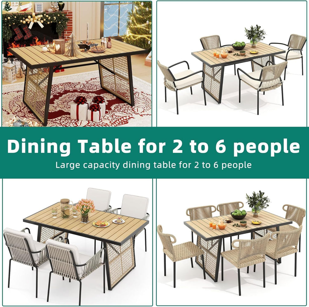 YITAHOME Dining Table 59.1'x34.3' Rectangular Patio Table with Metal Frame & Rattan Mesh All-Weather Outdoor Patio Dining Table for 6 Outdoor Table with Adjustable Feet for Outdoor/Indoor
