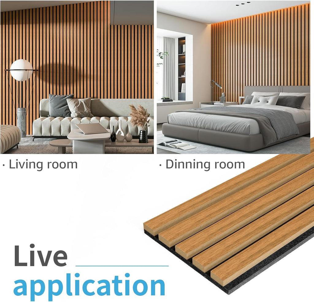 Art3d 4 Pieces 94.5' x 7.9' Acoustic Slat Wood Wall and Ceiling Panels,Fluted Modern Sound Absorbing Panels, Teak