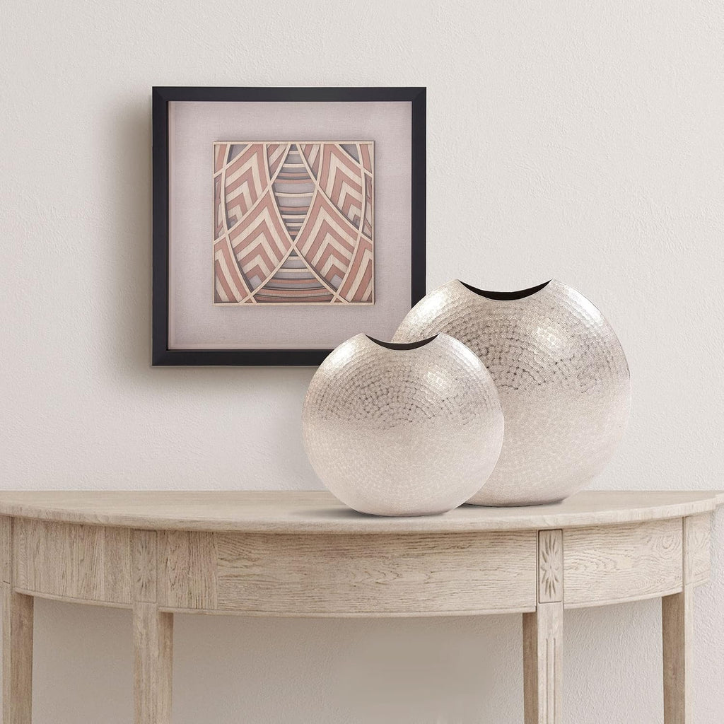 Howard Elliott Collection Frosted Decorative Metal Vase Mettalic Silver Accent with Hammered Texture for Home, Centerpiece, Entryway & Living Room, 10.25 x 5 x 10.75 Inch, Small