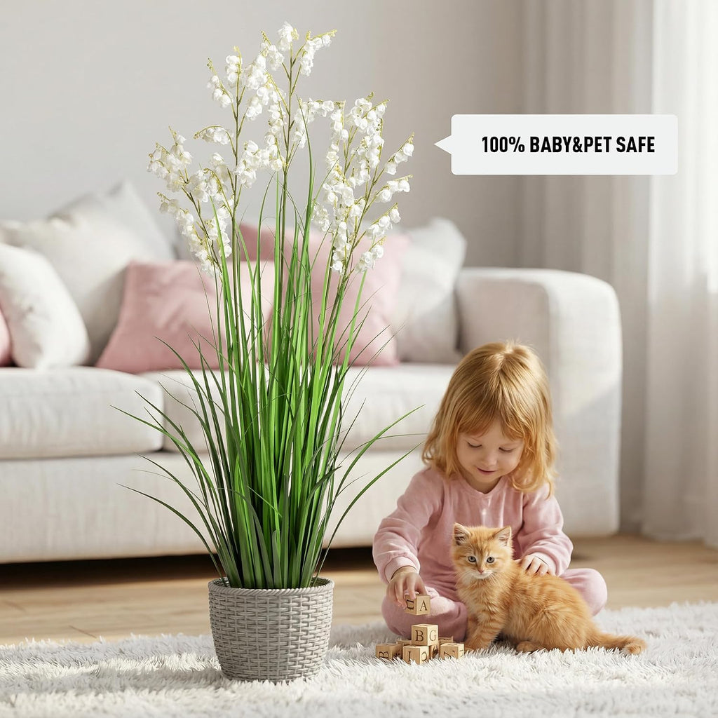 Ttranewsoo Green Onions Home Decor Fake Plants Lily of The Valley Snake Plant Home DéCor Accents Artificial Grass Room Decor Artificial Plants Indoor Artificial Grass 47' （2PCS ） White