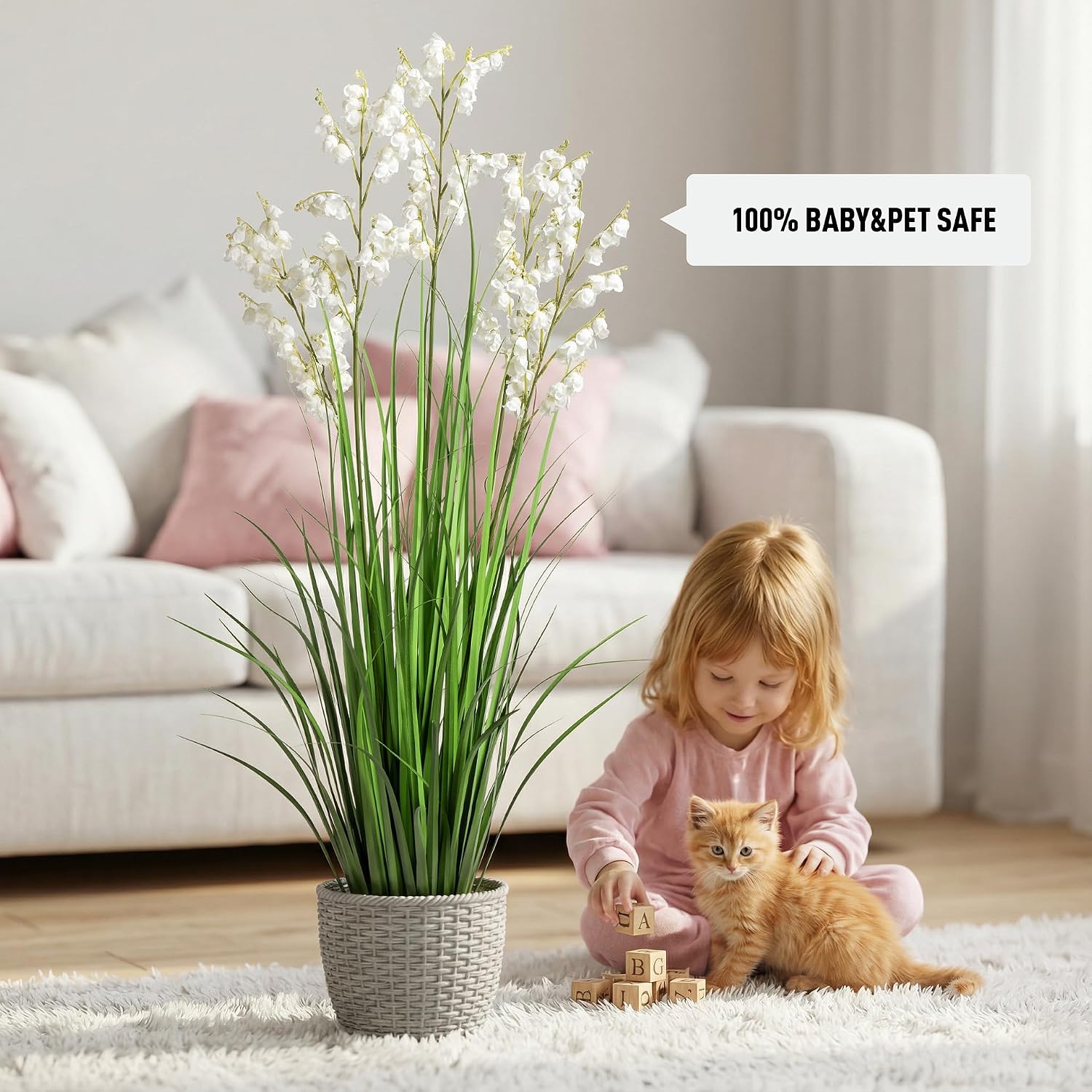 Ttranewsoo Green Onions Home Decor Fake Plants Lily of The Valley Snake Plant Home DéCor Accents Artificial Grass Room Decor Artificial Plants Indoor Artificial Grass 47' （2PCS ） White