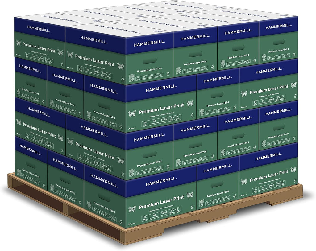 Hammermill Paper, Premium Laser Print Paper, 8.5 x 11 Paper, Letter Size, 24lb Paper, 98 Bright, 1 Pallet / 32 Cartons (104604P) LOADING DOCK DELIVERY