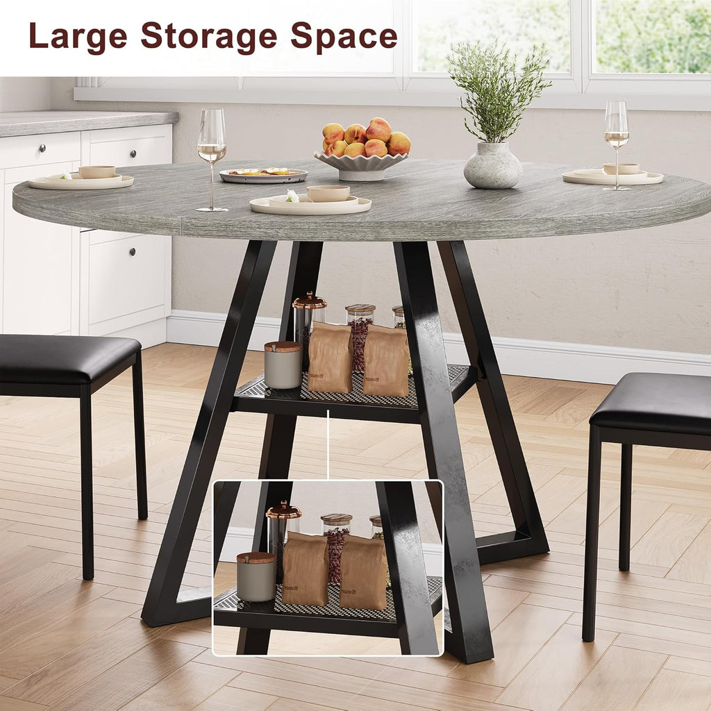 Jocoevol Round Dining Table for 4,Kitchen Dining Room Circle Dinner Pedestal Table,Space Saving Wood Kitchen & Dining Room Furniture, 42In,Grey