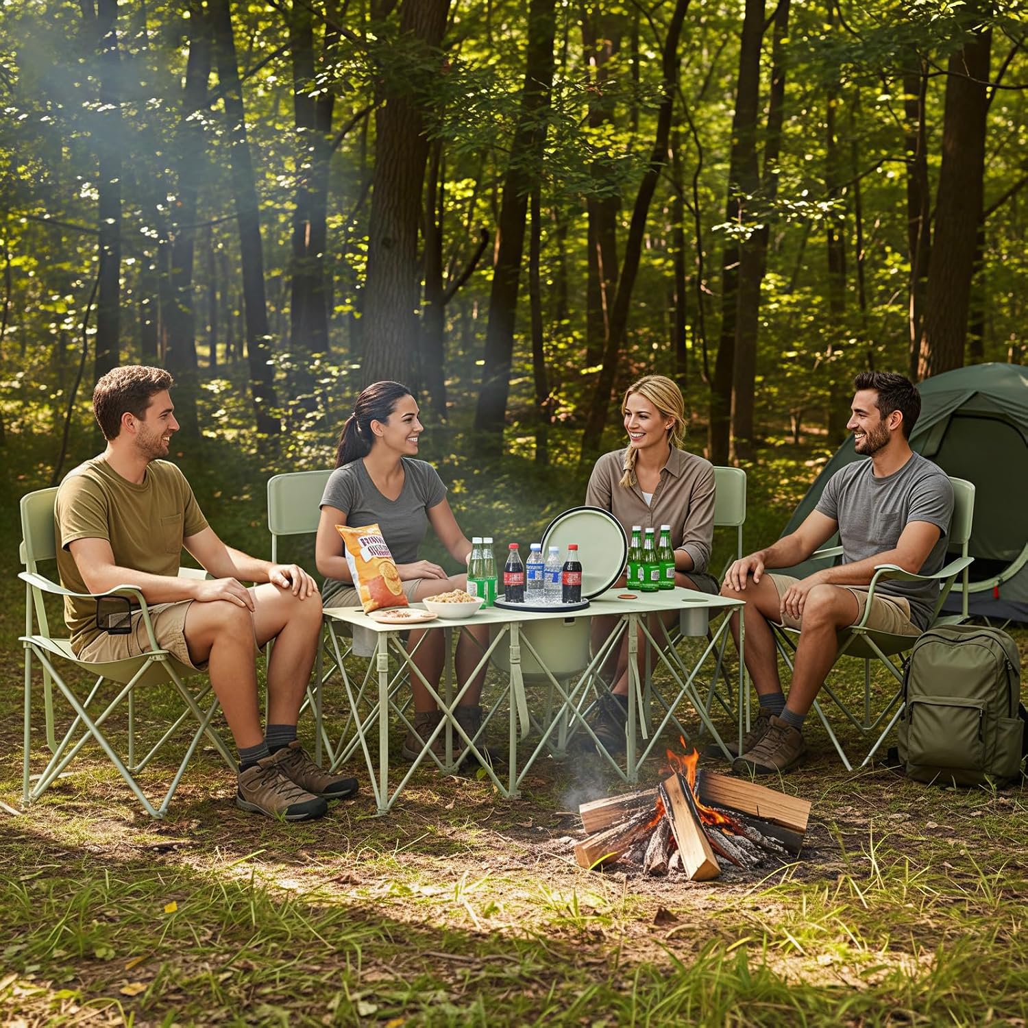 Camping Chair Set of 3, Outdoor Folding Camping Chairs for Heavy People with Cup Holder & Carry Bag,Collapsible Chair Include One Sofa Chair and Two Single Chair,Support up to 500lbs