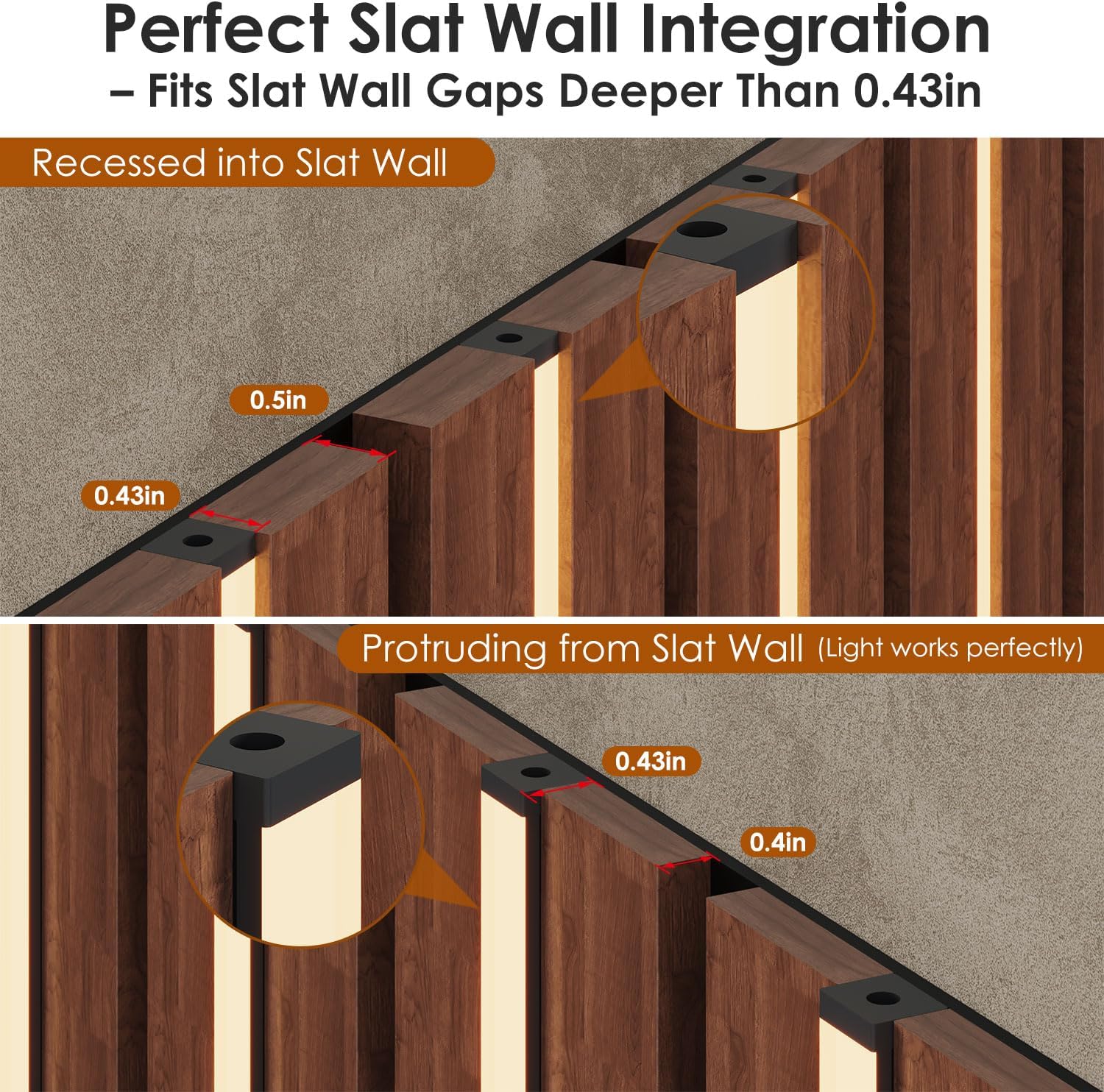 Slat Wall Lights - GloryAir 12Pcs Black Self-Adhesive Wall Panel Light Strips, 3000K Warm White Dimmable Smart Touch Switch for Wood Slat, WPC & Acoustic Panel, Living Room, Bedroom & Stair Decor