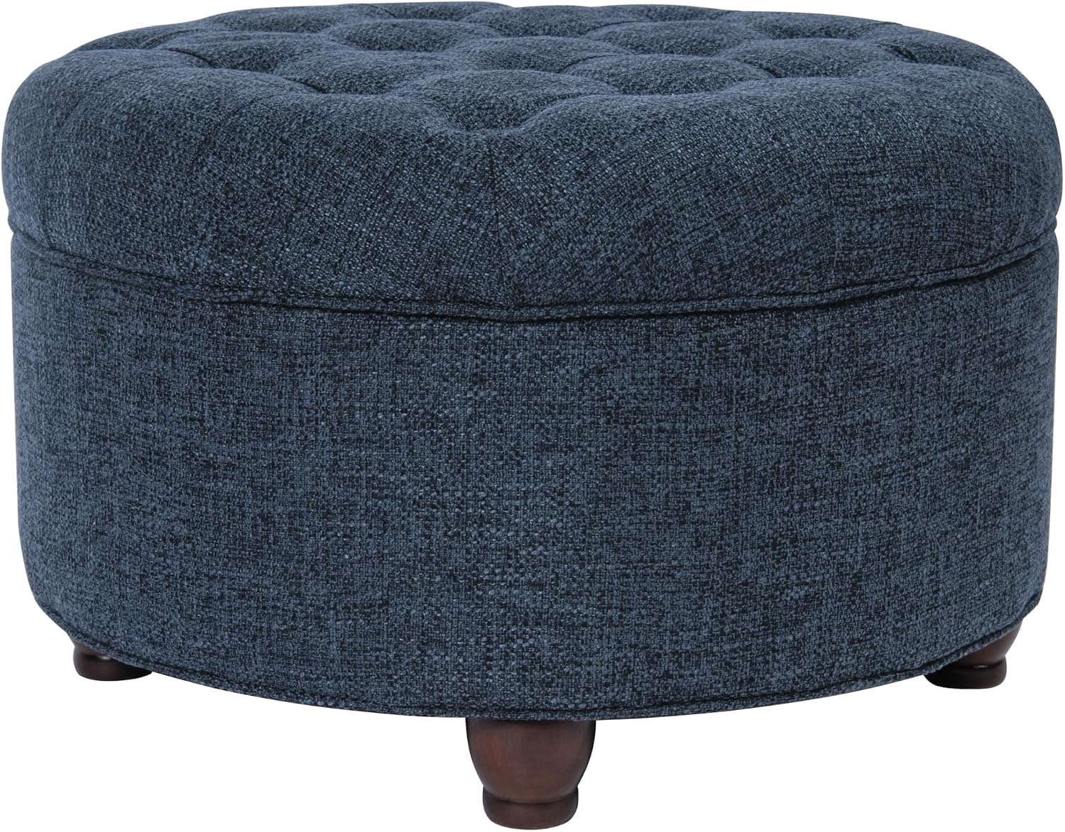 Homepop Home Decor | Large Button Tufted Woven Round Storage Ottoman for Living Room & Bedroom (Navy Woven) 25 inch D x 25 inch W x 15 inch H