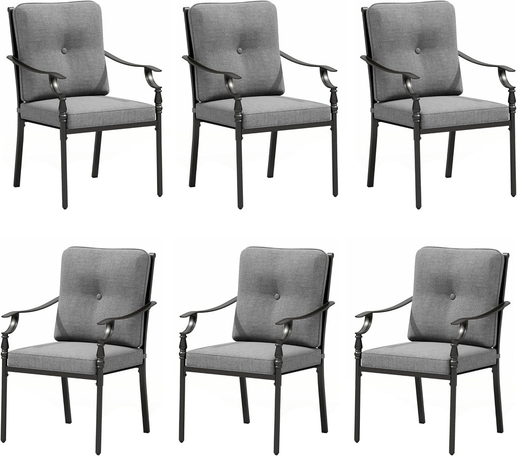 Sophia & William Outdoor Patio Dining Chairs Set of 6, Heavy Duty Outdoor Furniture Chairs with Thickened Cushions, Wrought Iron Deck Chairs for Backyard, Poolside, Balcony and Garden