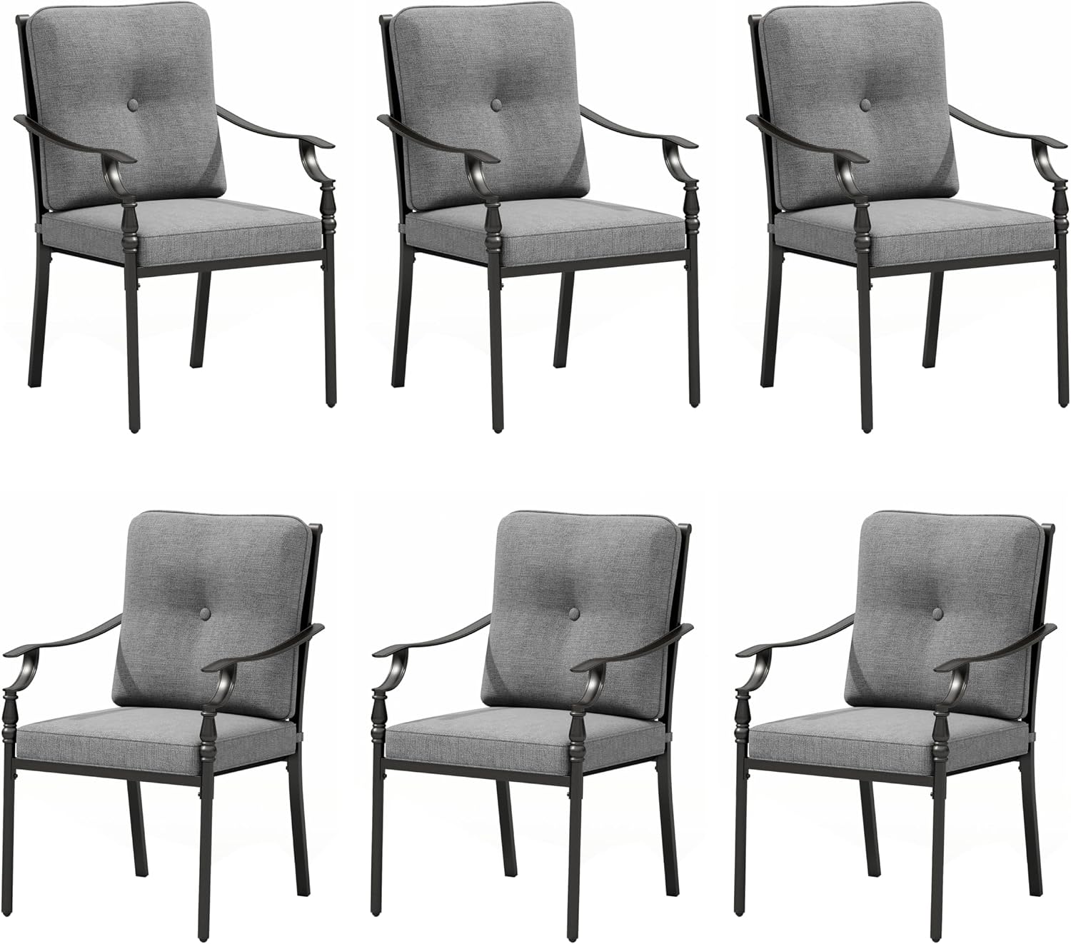Sophia & William Outdoor Patio Dining Chairs Set of 6, Heavy Duty Outdoor Furniture Chairs with Thickened Cushions, Wrought Iron Deck Chairs for Backyard, Poolside, Balcony and Garden