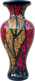 Floor Vase, 24 Inch Mosaic Vase – Tall Cylinder Made of Terracotta with Red, Gold and Black Glass Mosaic Pieces – Handcrafted Decorative Home Décor Accent Piece for Bedroom, Living Room, Office