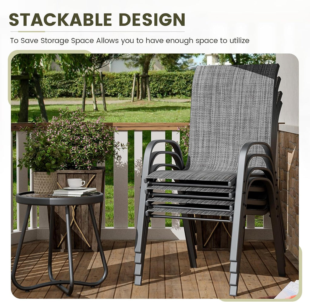 UDPATIO Patio Chairs Set of 4, Stackable Outdoor Dining Chairs with High Back, Textilene Fabric Breathable Outdoor Chair All Weather, 350LBS Capacity for Garden, Backyard (Dark Grey)