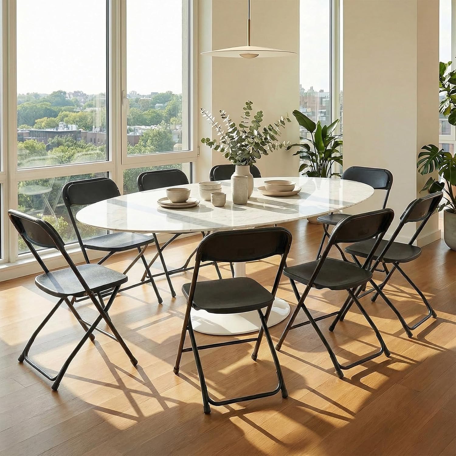 DUMOS Folding Chairs Sets of 6, 330lbs Plastic Stackable Portable Patio Dining Sets, Fold Up for Indoor Outdoor, Camping, Garden, Party, Meeting (Black)