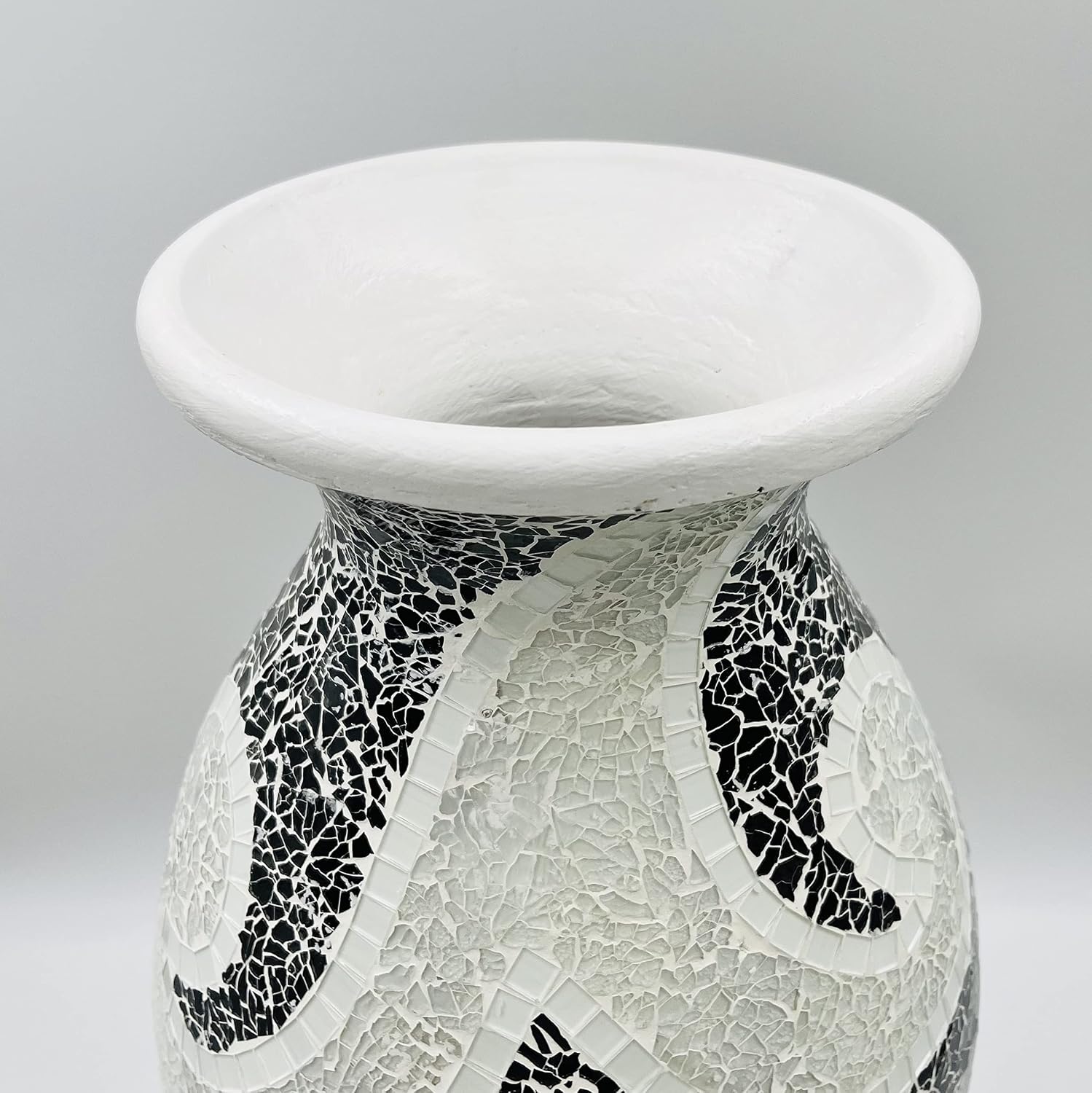 Floor Vase – Tall Cylinder Made of Terracotta with Black & White Glass Mosaic Pieces – Exquisite Home Decor Accent Piece (24 x 10 Inches)