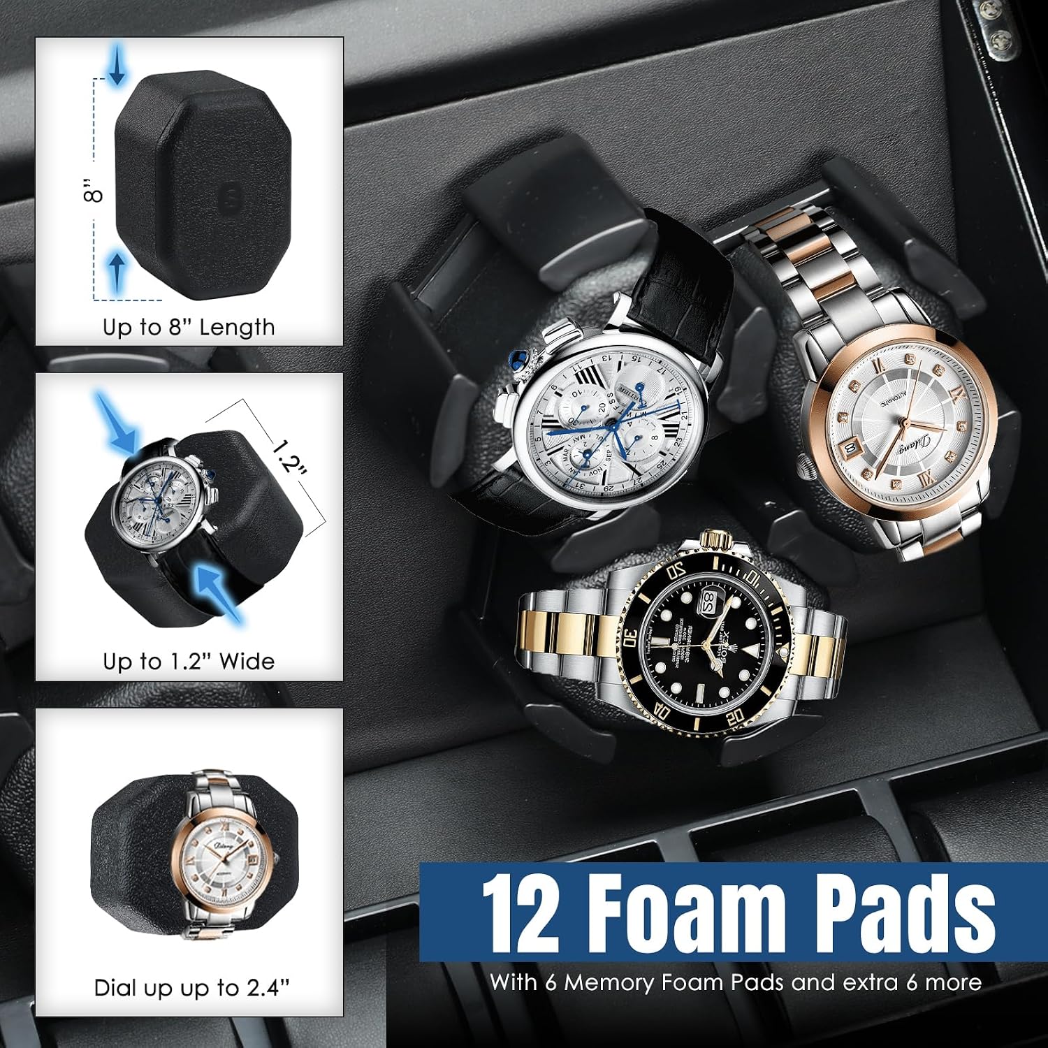 Watch Winder for Automatic Watches, Automatic Watches with Watches Storages, Automatic Watch Winder with Blue Backlight and Foam Pad, 4 Rotation Modes Rotating Watch Box