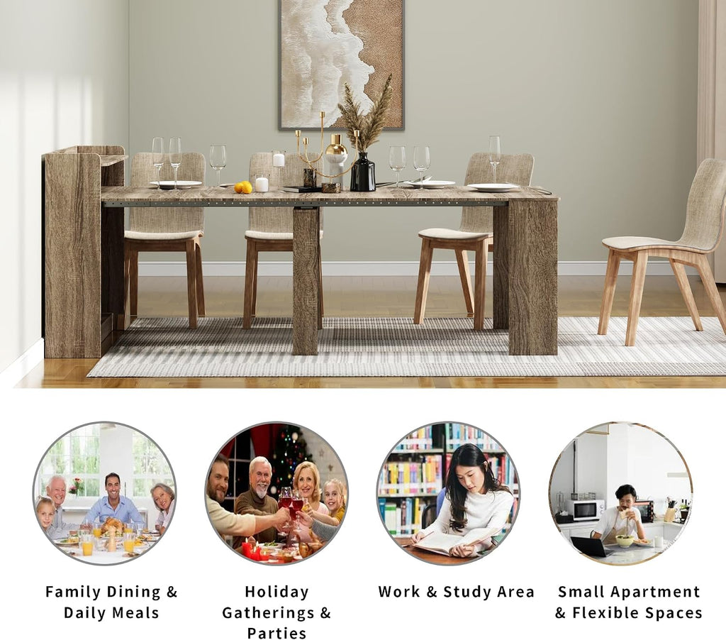 Transformer Folding Console Table for 2-9 People, Extendable Dining Table, Space Saving Dining Room Table for Apartments & Homes, Grey