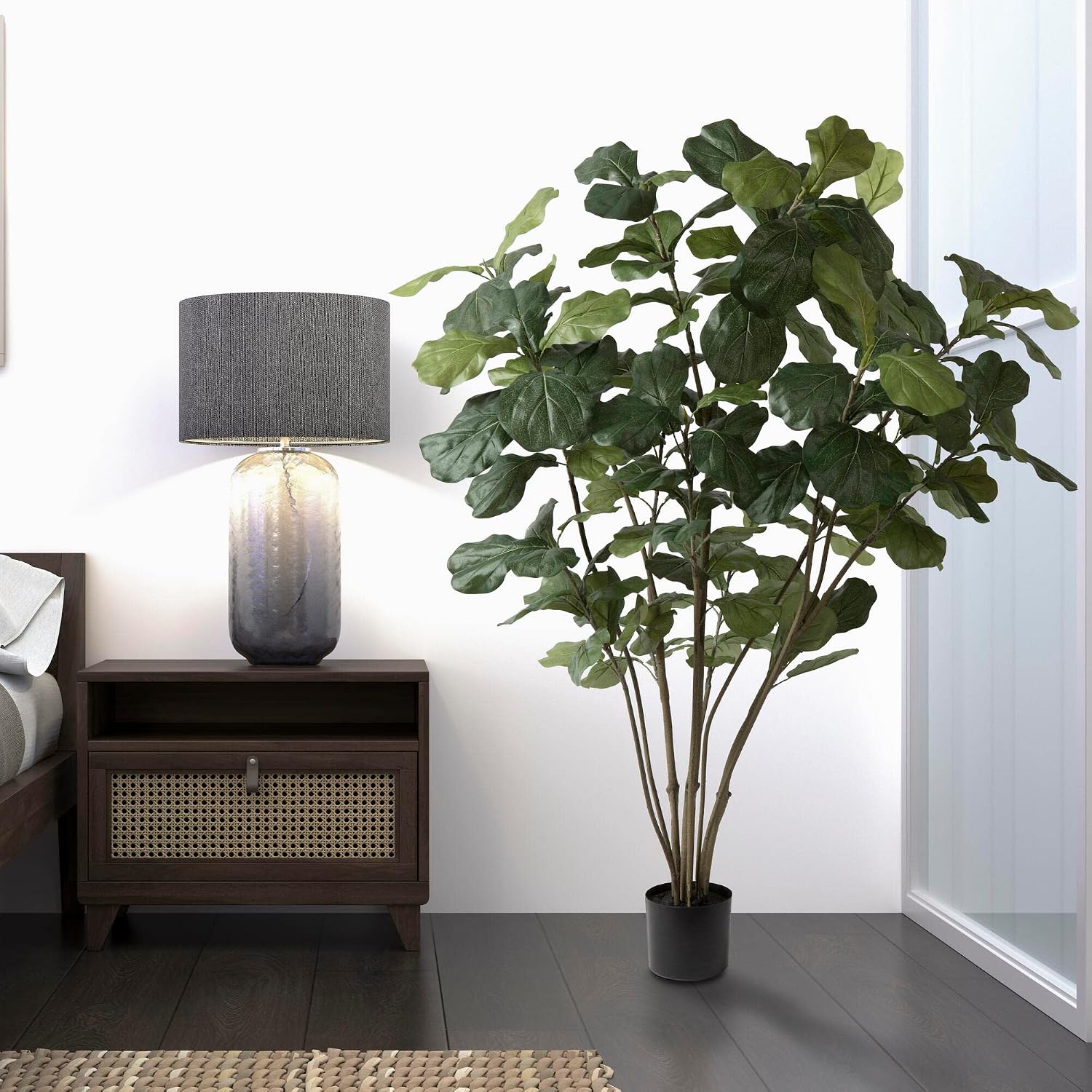 Vickerman 5' Artificial Green Potted Fiddle Tree - Lifelike Faux Fiddle Leaf Fig with 168 Realistic Leaves, Perfect Indoor Accent Plant for Home or Office Decor, Maintenance-Free Natural Charm