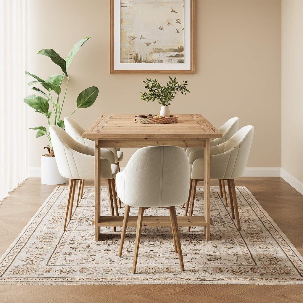 LITTLE TREE Solid Wood Dining Table for 4-6 People, 63 Inches Rectangle Kitchen Table with Heavy Duty Legs, Modern Wooden Furniture for Living Room, Dining Room, Wood Color